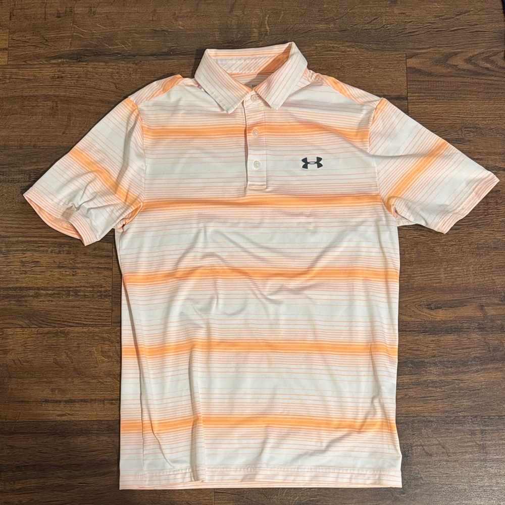 Under Armour Men's Polo Shirt in Orange and White Stripes
